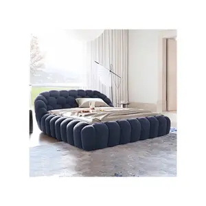 New Design Leathaire Double Cloud Bed Frame Modern King Size Bubble Lit Italian Luxury Master Villa Bedroom Furniture Set
