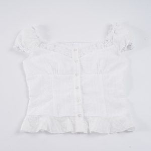 เสื้อชีฟองแขนพองแต่งลูกไม้ฉลุลายสไตล์หวานๆ สำหรับผู้หญิง ใส่สบายๆ ในฤดูร้อน - Product Image 2