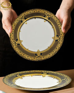 จานแบน10.<span class=keywords><strong>5</strong></span> "กับ7.<span class=keywords><strong>5</strong></span>" หรือ8 "พอร์ซเลนเซรามิกสีทองจานอาหารค่ำสีฟ้าชุดจานสำหรับร้านอาหาร - Product Image 3