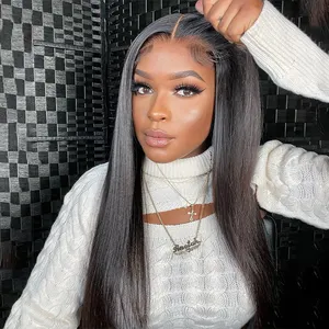 100% Raw Human Hair Straight Glueless Lace Wig With Lace Natural Hairline Glueless Full HD Lace Front Wigs Beginner Friendly
