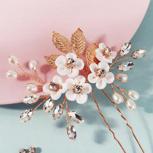 Horquillas Updo de hoja de oro de estilo americano europeo, hechos a mano tocados de novia, horquillas de flores, accesorios nupciales para el cabello - Product Image 4