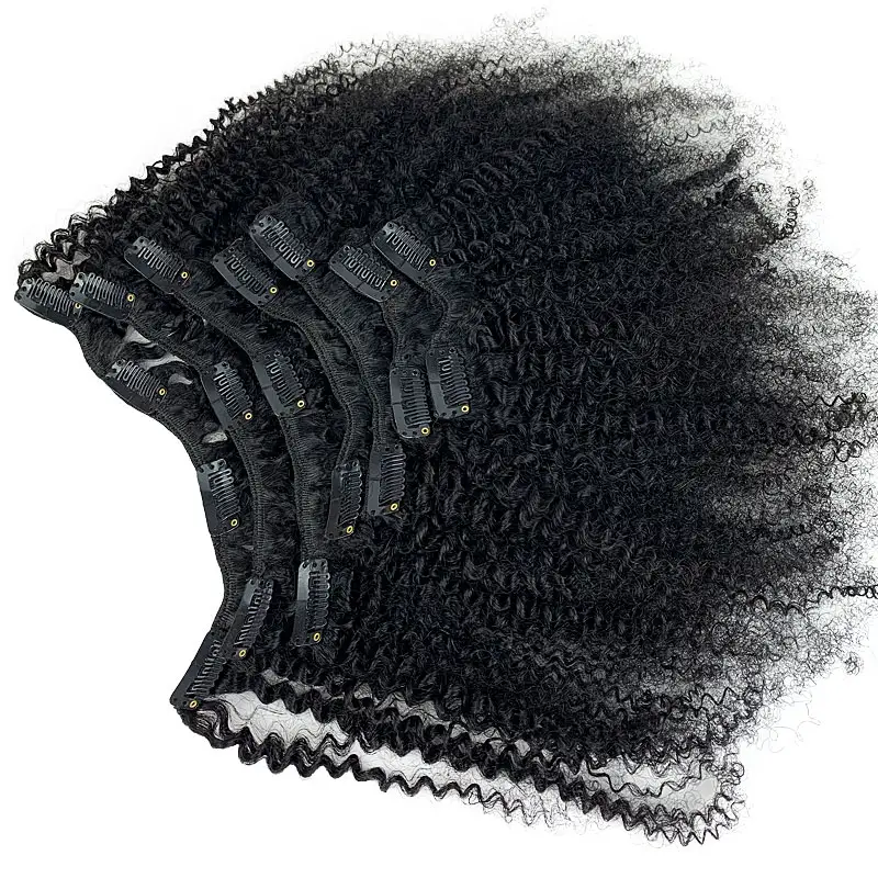 Wholesale 4A 4B Afro Kinky Curly Human Hair Weave Clip In Hair Extension,Brazilian Afro Clip ins 7pcs Per Set