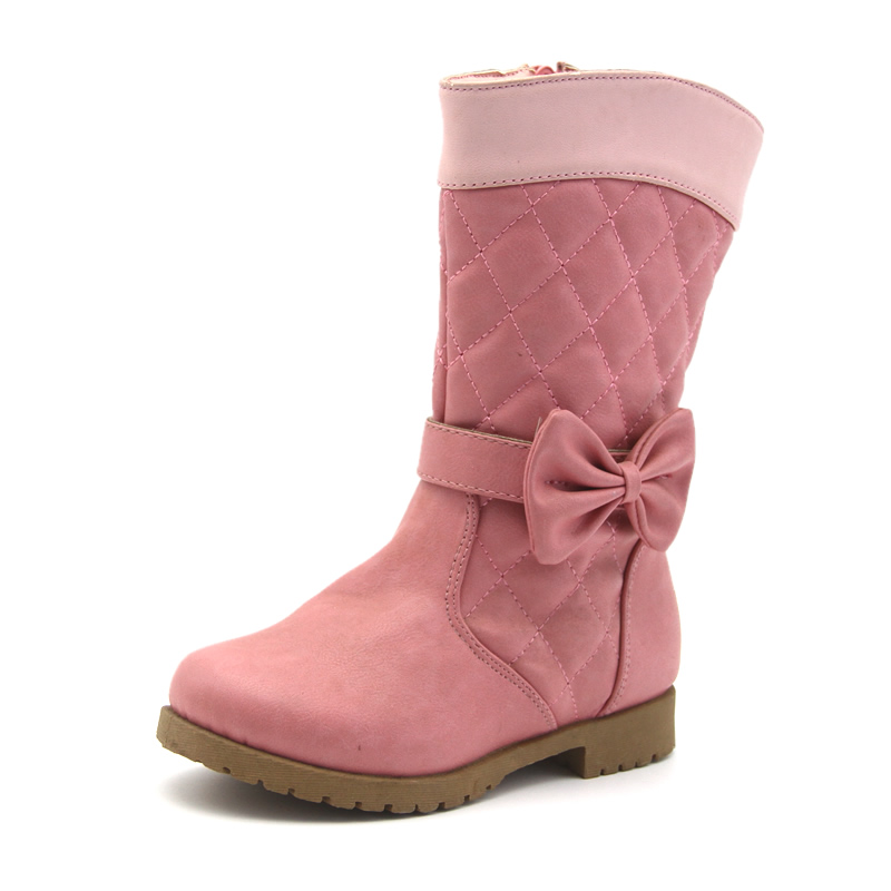 Розовые сапоги с бантом для девочек; Детские кожаные сапоги для детей