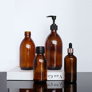 Frasco de vidrio ámbar grueso Dispensador de desinfectante de manos <span class=keywords><strong>Baño</strong></span> con bomba de acero inoxidable negro mate 12 oz Botella redonda Boston transparente - Product Image 3