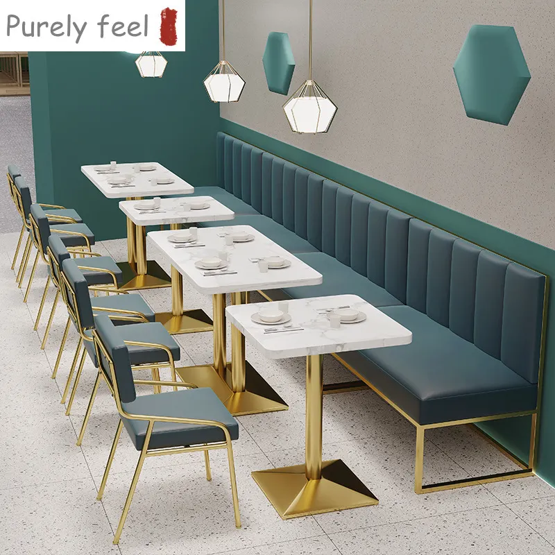 PurelyFeel Bangku Sofa Restoran Modern, Tempat Duduk Stan Kulit Biru Hotel Komersial Harga Terbaik