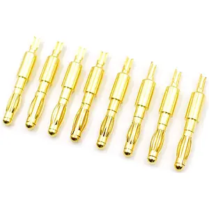 Conectores de bala sólida tipo soldadura de perfil bajo, Conector de banana chapado en oro o plata macho y hembra, 2,0/4,0mm