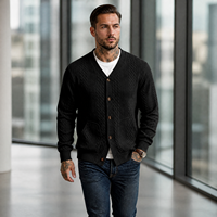 Cardigan Homme Col V en Maille Torsadée pour l'Automne et l'Hiver – Pull Décontracté et Élégant pour le Bureau, Coupe Ample en Polyester avec Boutons