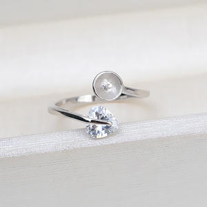Bague ajustable en argent S925 en forme de cœur pour femme, design ouvert tendance, plateau à accessoires en perles, accessoire de mode semi-fini - Product Image 3