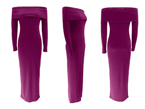 <span class=keywords><strong>Abito</strong></span> Lungo da Donna Sexy con Spalle Scoperte, Maniche Lunghe, <span class=keywords><strong>in</strong></span> <span class=keywords><strong>Maglia</strong></span>, Aderente ed Elegante per Feste - Product Image 6