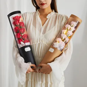 Buket bunga mawar sabun, kotak hadiah buket bunga mawar buatan tabung ulang tahun hadiah Hari Valentine untuk Kekasih/