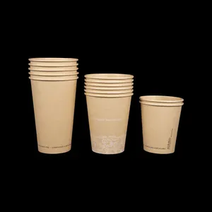 12Oz Flexo Afdrukken Home Composteerbaar Plastic Gratis Op Water Gebaseerde Coating Bamboe Pulp Papier Cup Voor Hete Koffie