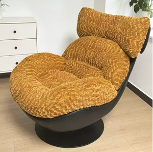 Modern Egg Chair Black Base Brown Plush Cushion Solid Back Living Room Furniture Midcentury Style Rotating Seat - Product Image 1