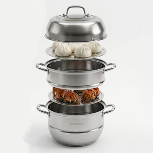 304 Stainless Steel 3 Tier Double Ear <strong>Steamer</strong> Pot <strong>Set</strong> with <strong>Steamer</strong> Basket Induction Compatible 10L Hand Wash Only Veg Seafood - Product Image 6