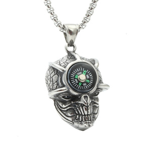 yunnique Skull Pendant Necklace Stainless Steel Compass Design For <b>Men</b> Women Fashion Jewelry - Product Image 1