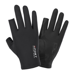 Guantes de pesca Ice Silk unisex, guantes de ciclismo finos antideslizantes con protección solar de medio dedo, color negro, gris y azul - Product Image 4