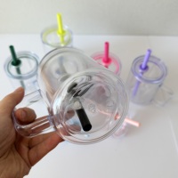 Nouveautés : Gobelet en plastique de 17 oz avec poignée, double paroi, sans BPA, pré-percé, avec paille et couvercles pour loisirs créatifs DIY