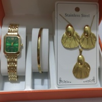Ensemble de bijoux pour femmes, 6 pièces, montre en or, collier, boucles d'oreilles, bracelet, montre-bracelet à quartz de luxe, Reloj Mujer