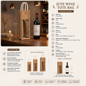 Best Quality Natural Jute Wine Bottle <b>Bag</b> Reusable Tote with Cotton Handles for Gift Packaging and Shopping Available for Sale - Product Image 2
