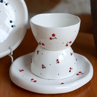 Ensemble de tasses en céramique et porcelaine nordiques modernes, mignonnes et écologiques, réutilisables, avec soucoupe et anse, compatibles micro-ondes et lave-vaisselle