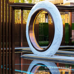 Stainless Steel Moon Oval Abstract Geometric Sculpture Outdoor Floor Mount Handmade <b>Large</b> Scale Water Feature <b>Ornament</b> - Product Image 2