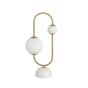 Lámpara de Mesa Moderna con Base de Mármol Blanco y Pantalla de Doble Cristal en Color Dorado para el Hogar - Product Image 3