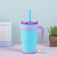 Offre Spéciale : Gourde Isotherme pour Enfants avec Poignée et Couvercle, Anti-fuite, en Acier Inoxydable à Double Paroi, 14 oz, avec Paille