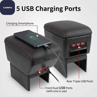 Boîte de rangement universelle pour accoudoir central de voiture de 32 cm, 5 interfaces USB, double couche, avec couvercle coulissant et base réglable