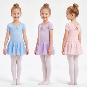 3 Colors Kids Short Sleeve V Neck Ballet <b>Dress</b> ow Back Sparkle Tulle Skirt Girls <b>Dance</b> Leotard for Training Class - Product Image 3