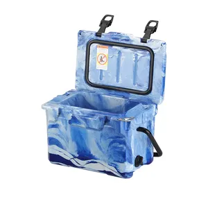 18QT Rotomolded Azul E Branco Camuflagem Lldpe Pu Pequeno Camping Ice Locking Cooler Box