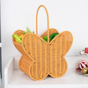 Panier de rangement en rotin en forme de papillon avec poignée, organisateur de bureau géométrique marron, panier tissé à la main pour la décoration de la maison - Product Image 3