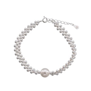 S925 Sterling Silver Pearl <b>Bracelet</b> White <b>Bead</b> Woven Minimalist Design Women's Everyday Wear Jewelry - Product Image 5