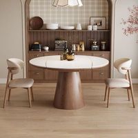 Table à manger moderne pliable et extensible en pierre frittée avec pieds en bois et 8 chaises pour usage domestique
