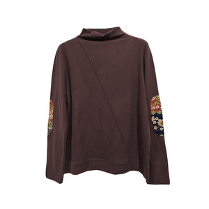 Women Fleece High Neck Top Black Coffee Gray Splicing Design Autumn Winter Wear - Product Image 5