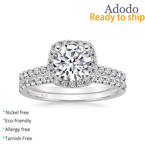 Anelli per Coppie con Zirconia Cubica Taglio Rotondo 7MM, Argento Sterling 925 Placcato Oro, Gioielli di <span class=keywords><strong>Design</strong></span> Impilabili per Donne - Product Image 1