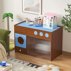 Cat Litter <b>Box</b> With <b>Storage</b> Cabinet Transparent Acrylic Flip Door Cat House For Living Room Balcony Breathable <b>Waterproof</b> Odor - Product Image 1