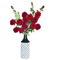 Fleurs artificielles de roses faites à la main de haute qualité à 5 têtes pour la maison, les mariages, les remises de diplômes, Noël et le Nouvel An chinois