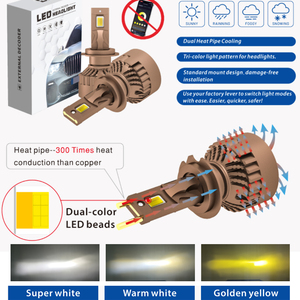 Faro LED Super Potente 160W con 3 Colori, Grande Alloggiamento, Doppie Tubi di Raffreddamento, Canbus Robusto per Toyota <span class=keywords><strong>Passat</strong></span> <span class=keywords><strong>B6</strong></span> Renault - Product Image 3