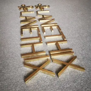 Letras de pared de metal rústico no luminosas, letreros de acero inoxidable 3d dorados, letras del alfabeto de metal cepillado, logo de negocios