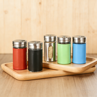 Pot à épices en verre coloré de 90 ml avec manchon en acier inoxydable, couvercle rotatif, bouteille à sel et poivre pour la cuisine à domicile