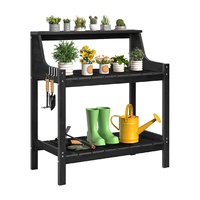 Banc de jardinage extérieur noir à 3 niveaux en HDPS imitation bois, résistant aux intempéries, avec crochets pour patio et jardin