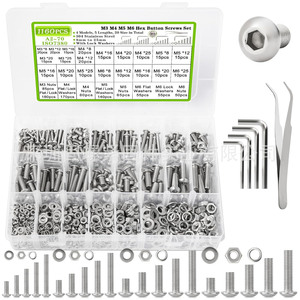 A2-70 1160pcs M3 M4 M5 M6 Hex Button Screws Set 304 Stainless Steel With Nuts Washers Metric ISO7380 - Product Image 1
