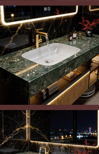 Hotel style light luxury rock slab seamless ceramic basin intelligent mirror cabinet high-end bathroom cabinet - Product Image 6