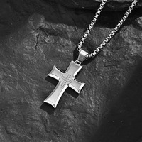 Nouveau Collier Croix de Couple en Acier Inoxydable Biseauté Style Européen et Américain, Chaîne Bambou, Bijoux de Mode, Vente en Gros
