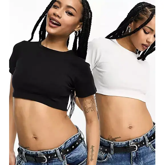 Blank Cropped Fitted T-shirts in Black and White Women's Summer Top OEM Custom Crop Top High Quality Fashion Women Tank Top