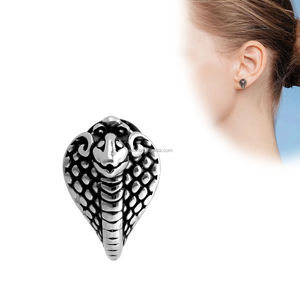 مجوهرات ثقب الجسم من الفولاذ المقاوم للصدأ أقراط بظهر مسطح للنساء نفق أذن مزيف ثعبان أسود - Product Image 2
