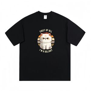 เสื้อยืดแขนสั้นสีดำสำหรับผู้ชาย พิมพ์ลายการ์ตูนแมว ทรงปกติ ผ้าฝ้าย 100% คอกลม สไตล์ลำลอง - Product Image 1