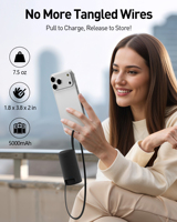 AC tak ve geri çekilebilir kablo ile 3-in-1 taşınabilir şarj 5000mAh 30W PD hızlı şarj güç banka duvar şarj All-in-One