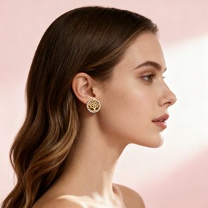 Venta al por mayor de joyería de latón Unisex 14K chapado en oro clásico diamante incrustado Zircon Tree Life Stud Pendientes Hope Arbol DE <span class=keywords><strong>LA</strong></span> <span class=keywords><strong>Vida</strong></span> - Product Image 2