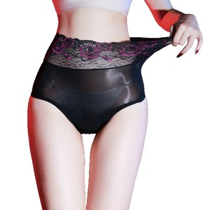 High Rise Transparent Lace Thong Panties With Floral Waistband For Women Seamless Nylon Underwear - Product Image 5