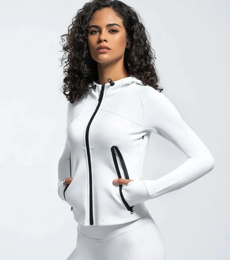 Factory custom OEM fitness and yoga wear women lightweight running sports workout hooded yoga jacket set